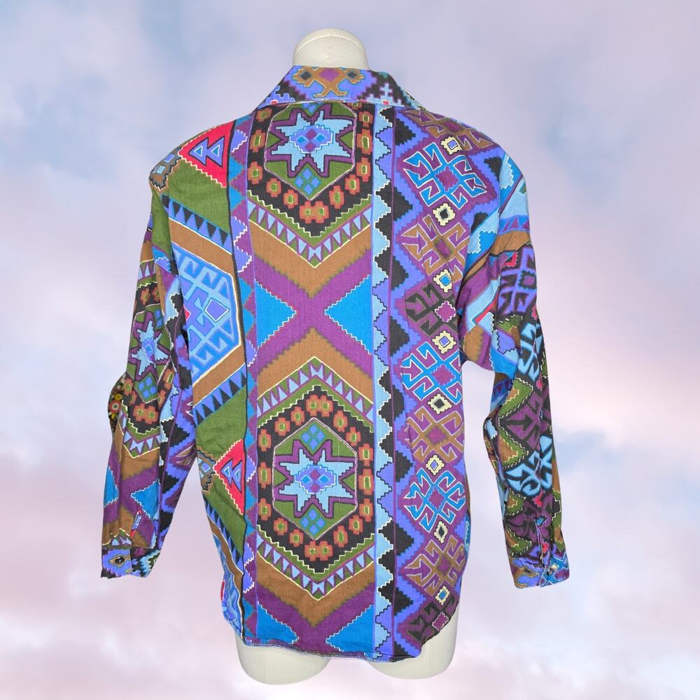 Vtg Circle T by Marilyn Lenon Southwest Aztec Cotton Shirt Jacket Womens Medium - Picture 5 of 7